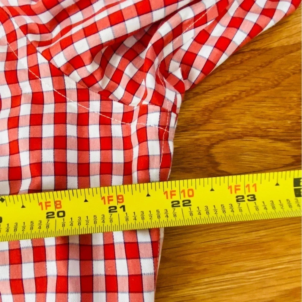 Banana Republic Non Iron Button Up Mens Sz Medium Cayenne Orange Slim Fit Check